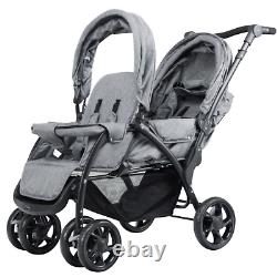 Double Twin Baby Stroller Two Seat Ride On Car Foldable Easy Folding Canopy Cart