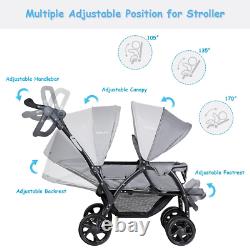 Double Twin Baby Stroller Two Seat Ride On Car Foldable Easy Folding Canopy Cart