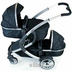 Double Twin Carrycot Tandem Compact Pram Baby Black Changing Bag Stroller