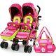 Double Twin Pink Folding Pushchair Stroller Toddler Baby Buggy Pram