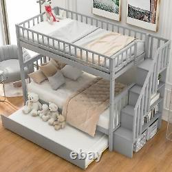 Double bunk bed mother and child bed with bookcase with casters and storage grey