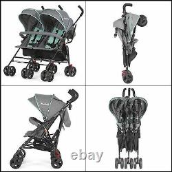 Dream On Me Volgo Twin Umbrella Stroller, SAFE & SECURE, Mint/Dark Grey