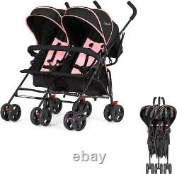 Dream On Me Volgo Twin Umbrella Stroller in Pink, Lightweight Double Stroller