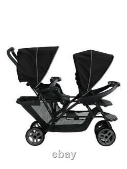 Duo Tandem Twin Seat Buggy Stroller Pushchair Black /Grey Kids Toddler Children