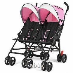DurFoldable Twin Baby Double Stroller Ultralight Umbrella Children Stroller-Pink
