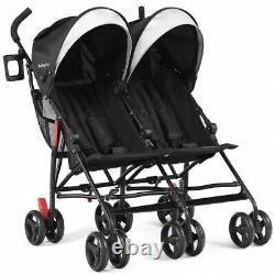 DurablFoldable Twin Baby Double Stroller Ultralight Umbrella Kids Stroller-Black