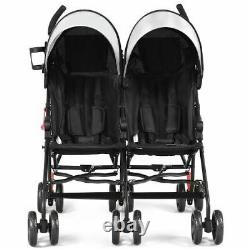 DurablFoldable Twin Baby Double Stroller Ultralight Umbrella Kids Stroller-Black