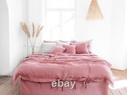 Dusty Pink Bedding Sets Pre-Shrunk Washed Linen Duvet Cover Twin Girls Duvet Set