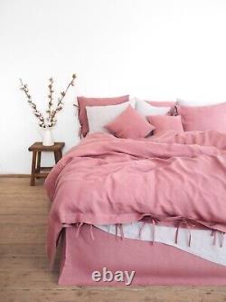 Dusty Pink Bedding Sets Pre-Shrunk Washed Linen Duvet Cover Twin Girls Duvet Set