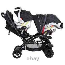 Elite Twins Combo Baby Double Stroller with 2 Car Seats Pack & Play Nursery Crib