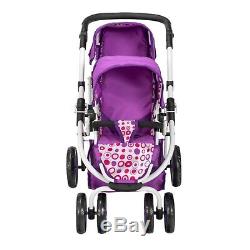 Ella Tandem Baby Stroller Pram Double Buggy Twin Dolls Pushchair Girl Adjustable