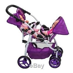 Ella Tandem Stroller Baby Kids Toy Pram Double Buggy Twin Dolls Pushchair Girls