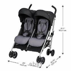 Evenflo Minno Twin Lightweight Double Stroller Oversized Canopy Gray and Black