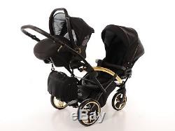 Exclusive Twin Pram Junama Diamond S Duo SLIM Gold Black Double Buggy Baby Twins