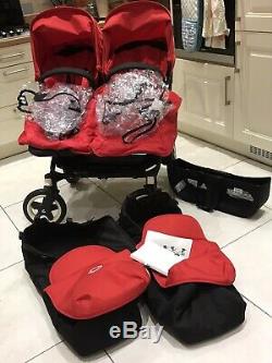 Fantastic Much Loved Bugaboo Donkey Twin Black And Red Pushchair & Bassinet Pram