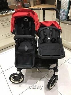 Fantastic Much Loved Bugaboo Donkey Twin Black And Red Pushchair & Bassinet Pram