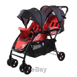 Foldable Double Stroller 2 Seat Prams Twin Buggy Baby Pushchair Front & Backseat