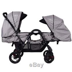 Foldable Face To Face Twin Baby Stroller Double Kids Infant Reclining Seats Gray