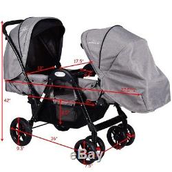 Foldable Face To Face Twin Baby Stroller Double Kids Infant Reclining Seats Gray