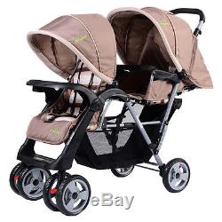 Foldable Twin Baby Double Stroller Kids Jogger Travel Infant Pushchair Gray