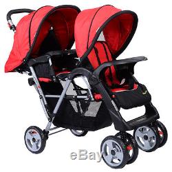 Foldable Twin Baby Double Stroller Kids Jogger Travel Infant Pushchair Red