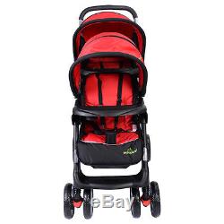 Foldable Twin Baby Double Stroller Kids Jogger Travel Infant Pushchair Red