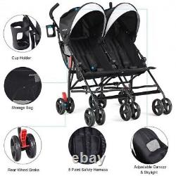 Foldable Twin Baby Double Stroller Ultralight Umbrella Kids Stroller-Black Co
