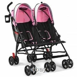 Foldable Twin Baby Double Stroller Ultralight Umbrella Kids Stroller- (Pink)
