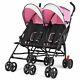 Foldable Twin Baby Double Stroller Ultralight Umbrella Kids Stroller-pink Col