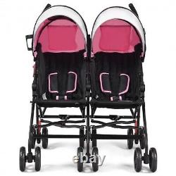 Foldable Twin Baby Double Stroller Ultralight Umbrella Kids Stroller-Pink Col