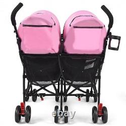 Foldable Twin Baby Double Stroller Ultralight Umbrella Kids Stroller-Pink Col