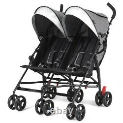 Foldable Twin Baby Toddler Double Stroller Ultralight Umbrella Kids Twins Gray