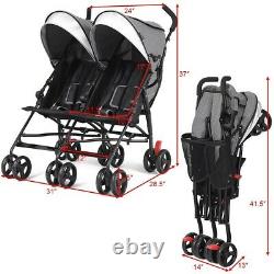 Foldable Twin Baby Toddler Double Stroller Ultralight Umbrella Kids Twins Gray