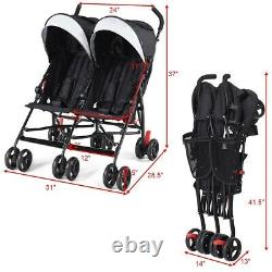 Foldable Twins Baby Double Stroller With Ultralight Umbrella Adjustable Canopy LI