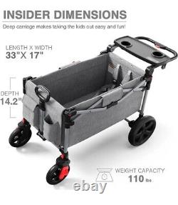 Foldable Wagons for Two Kids & Cargo, Collapsible Folding Stroller with Gray