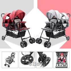 Folding Double 2 Seat Twins Baby Trolley Front And Back Tandem Stroller Car