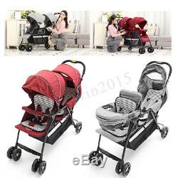Folding Double 2 Seat Twins Baby Trolley Front And Back Tandem Stroller Car