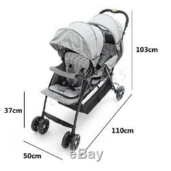 Folding Double 2 Seat Twins Baby Trolley Front And Back Tandem Stroller Car Kid