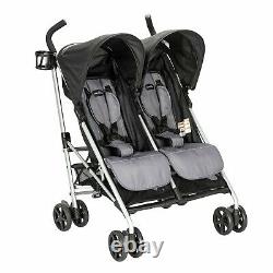 Folding Double Stroller Side by Side Infant Twin Toddlers Front Wheel Suspension
