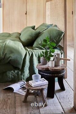 Forest Green Duvet Cover Stonewashed Linen Bedding Set Queen Full Double King