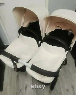 Free postage Bugaboo donkey twin in offwhite with car seats, isofix bases