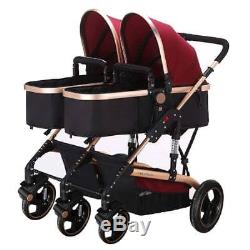 Frjjthchy Abreast Ultralight Double Stroller Baby Twins Bassinet with Awning