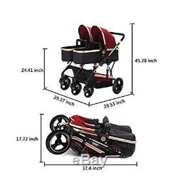 Frjjthchy Abreast Ultralight Double Stroller Baby Twins Bassinet with Awning