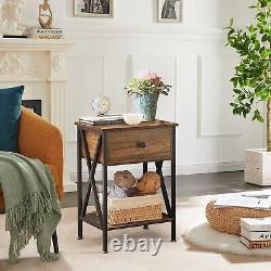 Full Size Bed Frame Industrial Headboard Brown Bedroom Set Furniture Nightstands