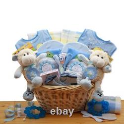 GBDS 890811-B Double Delight Twins New Baby Gift Basket Blue