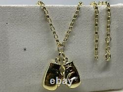 Genuine 9ct Yellow Gold Double Twin Boxing Glove Pendant&Necklace Chain 18 NEW