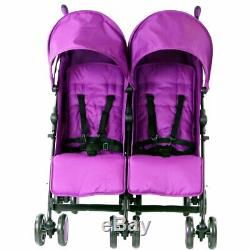 Girls Purple Baby Toddler Twin Double Stroller Parasol Umbrella Buggy