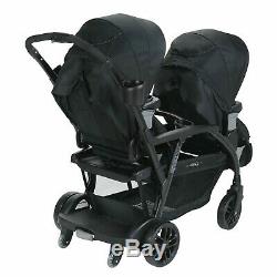 Graco Baby Double Stroller Twins PushChair Black Foldable with Storage Latch
