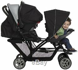 Graco Stadium Duo Tandem Double Pushchair Twin Stroller Baby Buggy Black/Grey