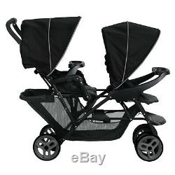 Graco baby Black Tandem Twin Double Pram Stroller Buggy Raincover & 2 Car Seat